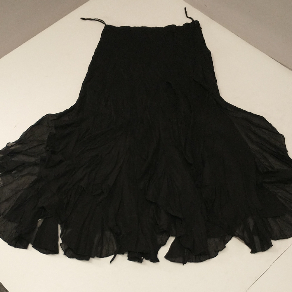 Black Cotton Scarf Hem Skirt 38"Long 31" Waist Flirty Costume Cosplay Streetwear